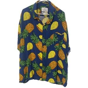 28 Palms Mens Short Sleeve Button Front Shirt 3XL Pineapple AOP Aloha Hawaiian